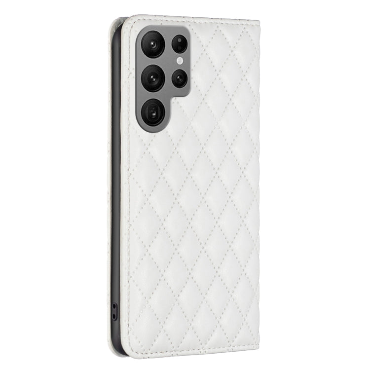 For Samsung Galaxy S25 Ultra 5G Diamond Lattice Magnetic Leather Flip Phone Case(White) by buy2fix