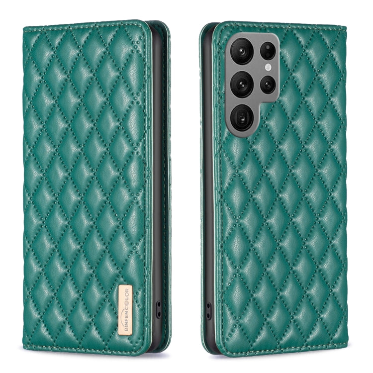 For Samsung Galaxy S25 Ultra 5G Diamond Lattice Magnetic Leather Flip Phone Case(Green) by buy2fix
