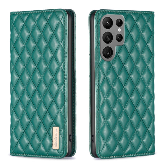 For Samsung Galaxy S25 Ultra 5G Diamond Lattice Magnetic Leather Flip Phone Case(Green) by buy2fix