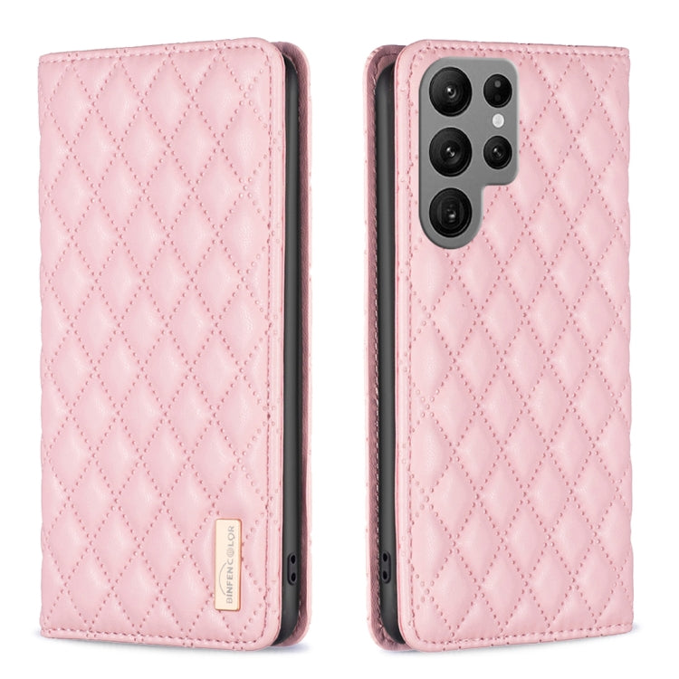 For Samsung Galaxy S25 Ultra 5G Diamond Lattice Magnetic Leather Flip Phone Case(Pink) by buy2fix