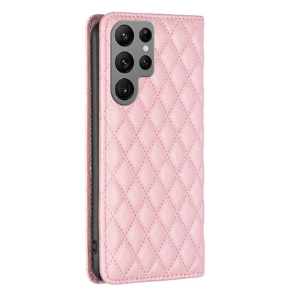 For Samsung Galaxy S25 Ultra 5G Diamond Lattice Magnetic Leather Flip Phone Case(Pink) by buy2fix