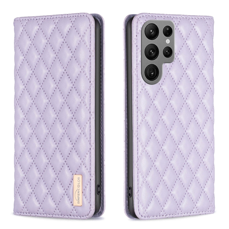 For Samsung Galaxy S25 Ultra 5G Diamond Lattice Magnetic Leather Flip Phone Case(Purple) by buy2fix