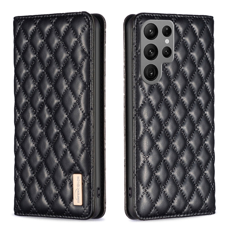 For Samsung Galaxy S25 Ultra 5G Diamond Lattice Magnetic Leather Flip Phone Case(Black) by buy2fix