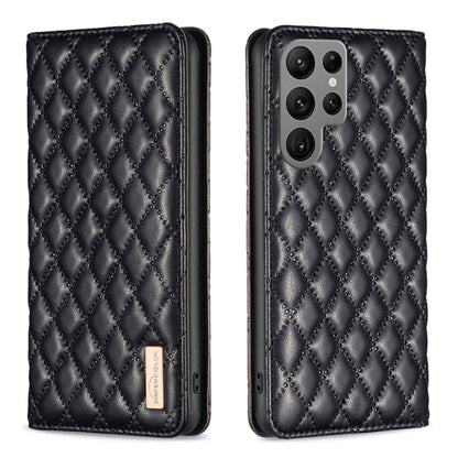 For Samsung Galaxy S25 Ultra 5G Diamond Lattice Magnetic Leather Flip Phone Case(Black) by buy2fix