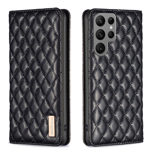 For Samsung Galaxy S25 Ultra 5G Diamond Lattice Magnetic Leather Flip Phone Case(Black) by buy2fix