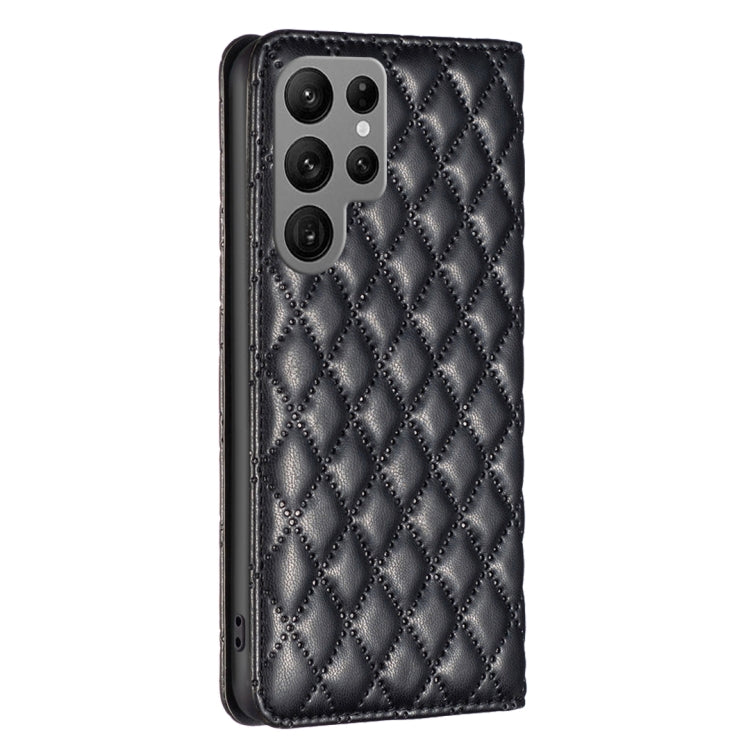 For Samsung Galaxy S25 Ultra 5G Diamond Lattice Magnetic Leather Flip Phone Case(Black) by buy2fix