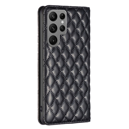 For Samsung Galaxy S25 Ultra 5G Diamond Lattice Magnetic Leather Flip Phone Case(Black) by buy2fix