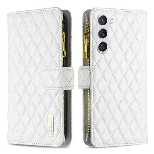 For Samsung Galaxy S25 5G Diamond Lattice Zipper Wallet Leather Flip Phone Case(White) by buy2fix