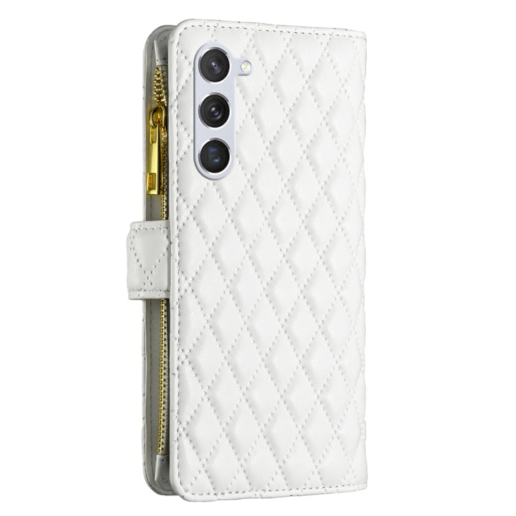 For Samsung Galaxy S25 5G Diamond Lattice Zipper Wallet Leather Flip Phone Case(White) by buy2fix