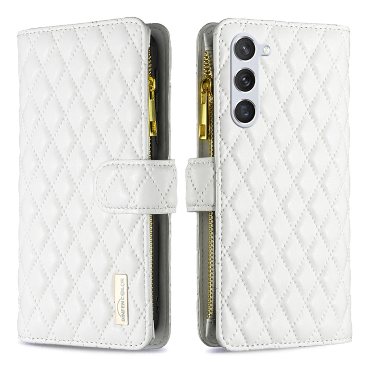 For Samsung Galaxy S25+ 5G Diamond Lattice Zipper Wallet Leather Flip Phone Case(White) by buy2fix