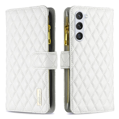 For Samsung Galaxy S25+ 5G Diamond Lattice Zipper Wallet Leather Flip Phone Case(White) by buy2fix