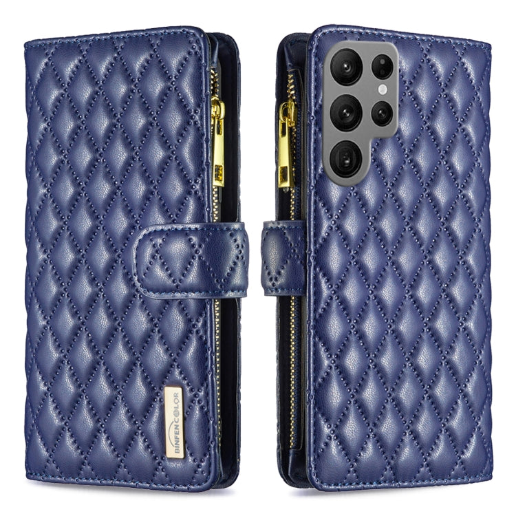 For Samsung Galaxy S25 Ultra 5G Diamond Lattice Zipper Wallet Leather Flip Phone Case(Blue) by buy2fix