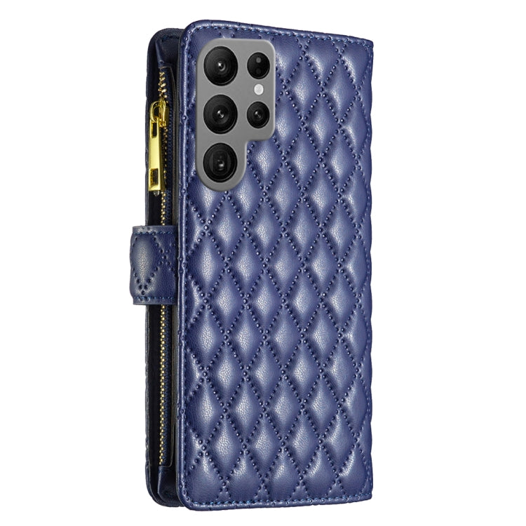 For Samsung Galaxy S25 Ultra 5G Diamond Lattice Zipper Wallet Leather Flip Phone Case(Blue) by buy2fix