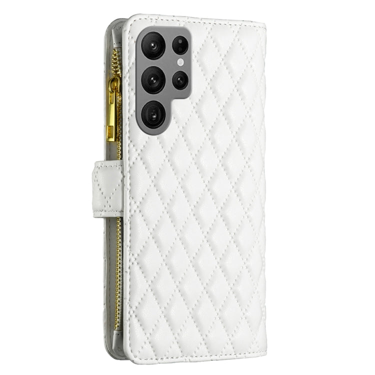 For Samsung Galaxy S25 Ultra 5G Diamond Lattice Zipper Wallet Leather Flip Phone Case(White) by buy2fix