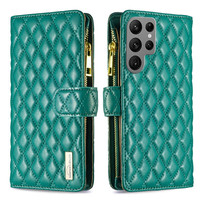For Samsung Galaxy S25 Ultra 5G Diamond Lattice Zipper Wallet Leather Flip Phone Case(Green) by buy2fix