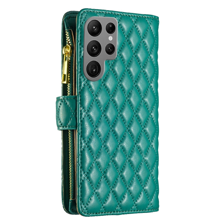 For Samsung Galaxy S25 Ultra 5G Diamond Lattice Zipper Wallet Leather Flip Phone Case(Green) by buy2fix