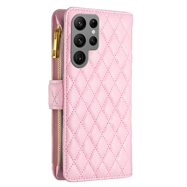 For Samsung Galaxy S25 Ultra 5G Diamond Lattice Zipper Wallet Leather Flip Phone Case(Pink) by buy2fix