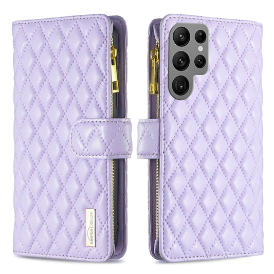For Samsung Galaxy S25 Ultra 5G Diamond Lattice Zipper Wallet Leather Flip Phone Case(Purple) by buy2fix