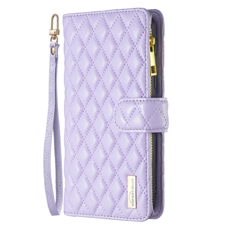 For Samsung Galaxy S25 Ultra 5G Diamond Lattice Zipper Wallet Leather Flip Phone Case(Purple) by buy2fix