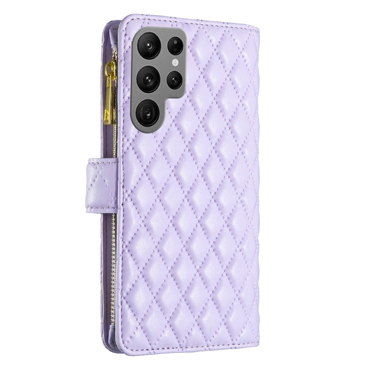 For Samsung Galaxy S25 Ultra 5G Diamond Lattice Zipper Wallet Leather Flip Phone Case(Purple) by buy2fix