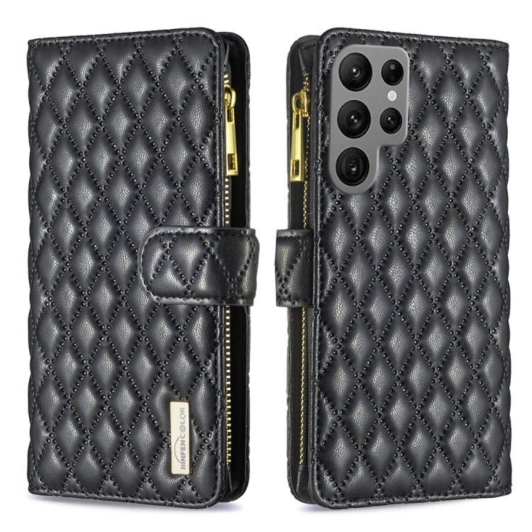 For Samsung Galaxy S25 Ultra 5G Diamond Lattice Zipper Wallet Leather Flip Phone Case(Black) by buy2fix