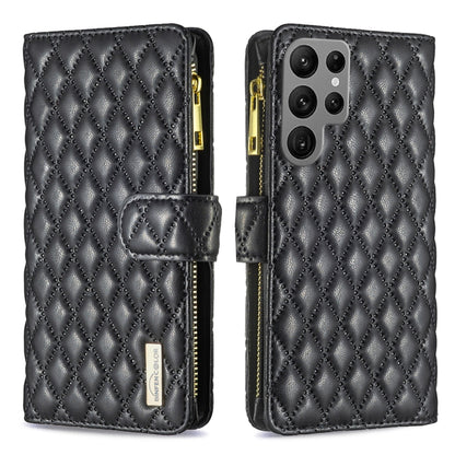 For Samsung Galaxy S25 Ultra 5G Diamond Lattice Zipper Wallet Leather Flip Phone Case(Black) by buy2fix