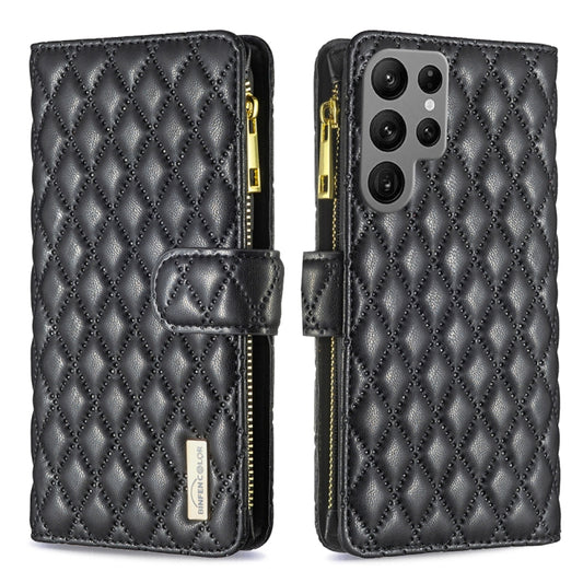 For Samsung Galaxy S25 Ultra 5G Diamond Lattice Zipper Wallet Leather Flip Phone Case(Black) by buy2fix