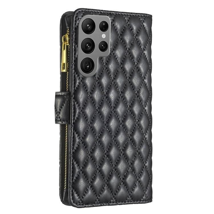 For Samsung Galaxy S25 Ultra 5G Diamond Lattice Zipper Wallet Leather Flip Phone Case(Black) by buy2fix