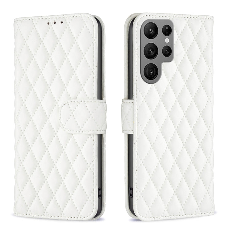 For Samsung Galaxy S25 Ultra 5G Diamond Lattice Wallet Flip Leather Phone Case(White) by buy2fix