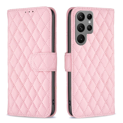 For Samsung Galaxy S25 Ultra 5G Diamond Lattice Wallet Flip Leather Phone Case(Pink) by buy2fix