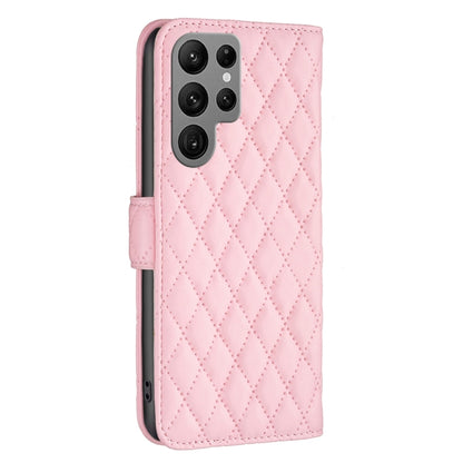 For Samsung Galaxy S25 Ultra 5G Diamond Lattice Wallet Flip Leather Phone Case(Pink) by buy2fix
