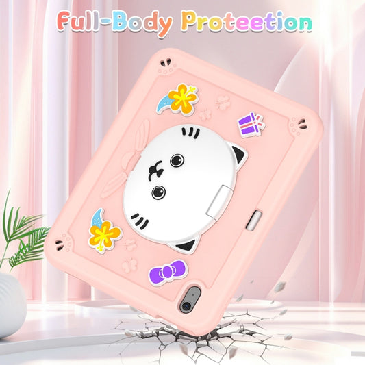For iPad Air 11 2025 / 2024 Cat Holder Silicone Hybrid PC Tablet Case with Strap(Rose Pink) - iPad Air 11 2025 / 2024 Cases by buy2fix | Online Shopping UK | buy2fix