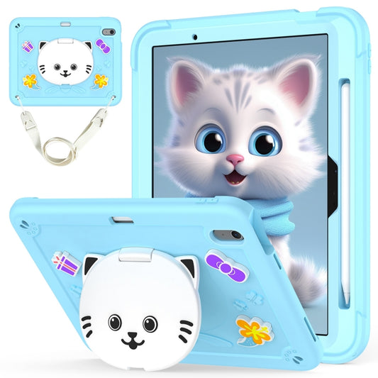For iPad Air 11 2025 / 2024 Cat Holder Silicone Hybrid PC Tablet Case with Strap(Sky Blue) - iPad Air 11 2025 / 2024 Cases by buy2fix | Online Shopping UK | buy2fix