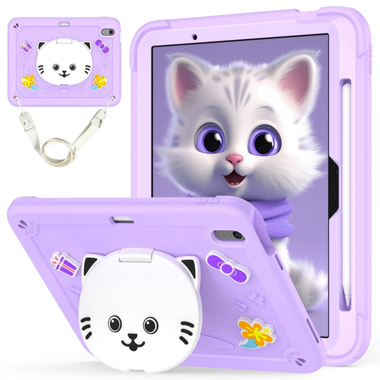 For iPad Air 11 2025 / 2024 Cat Holder Silicone Hybrid PC Tablet Case with Strap(Purple) - iPad Air 11 2025 / 2024 Cases by buy2fix | Online Shopping UK | buy2fix