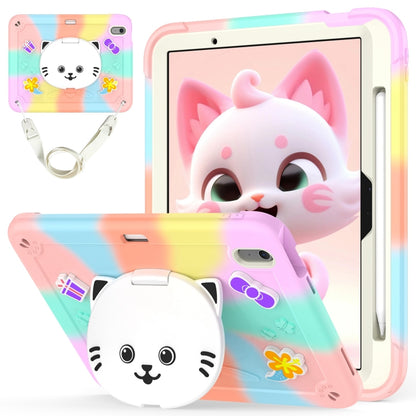 For iPad Air 11 2025 / 2024 Cat Holder Silicone Hybrid PC Tablet Case with Strap(Colorful Rose Gold) - iPad Air 11 2025 / 2024 Cases by buy2fix | Online Shopping UK | buy2fix