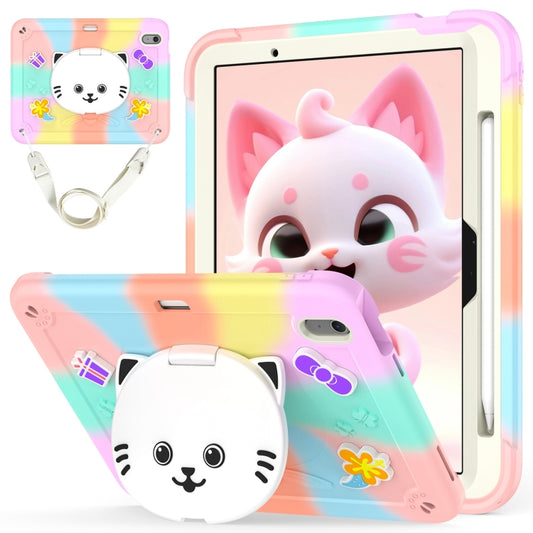 For iPad Air 11 2025 / 2024 Cat Holder Silicone Hybrid PC Tablet Case with Strap(Colorful Rose Gold) - iPad Air 11 2025 / 2024 Cases by buy2fix | Online Shopping UK | buy2fix