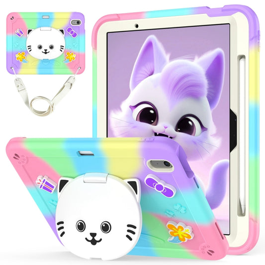 For iPad Air 11 2025 / 2024 Cat Holder Silicone Hybrid PC Tablet Case with Strap(Colorful Purple) - iPad Air 11 2025 / 2024 Cases by buy2fix | Online Shopping UK | buy2fix