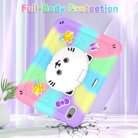 For iPad Air 11 2025 / 2024 Cat Holder Silicone Hybrid PC Tablet Case with Strap(Colorful Purple) - iPad Air 11 2025 / 2024 Cases by buy2fix | Online Shopping UK | buy2fix