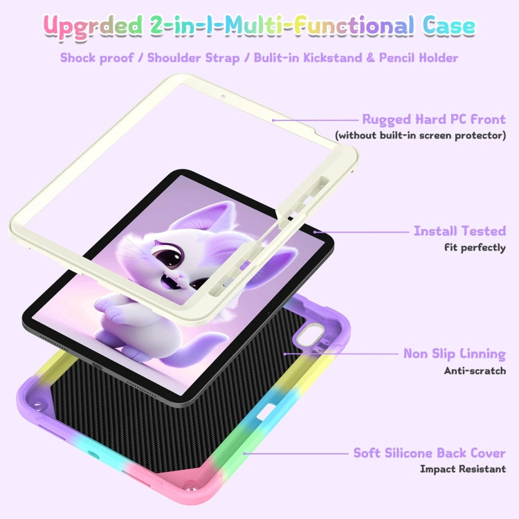 For iPad Air 11 2025 / 2024 Cat Holder Silicone Hybrid PC Tablet Case with Strap(Colorful Purple) - iPad Air 11 2025 / 2024 Cases by buy2fix | Online Shopping UK | buy2fix