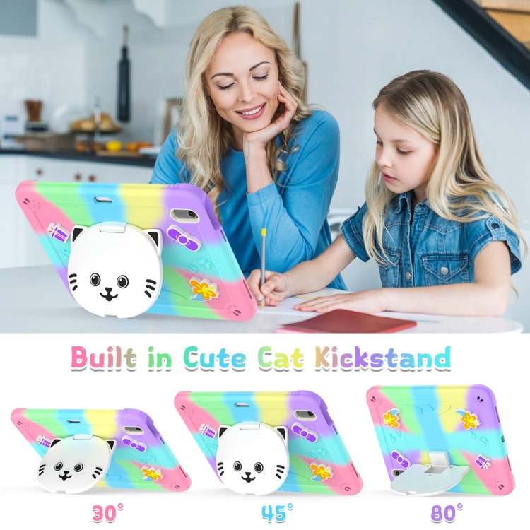 For iPad Air 11 2025 / 2024 Cat Holder Silicone Hybrid PC Tablet Case with Strap(Colorful Purple) - iPad Air 11 2025 / 2024 Cases by buy2fix | Online Shopping UK | buy2fix