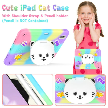 For iPad Air 11 2025 / 2024 Cat Holder Silicone Hybrid PC Tablet Case with Strap(Colorful Purple) - iPad Air 11 2025 / 2024 Cases by buy2fix | Online Shopping UK | buy2fix