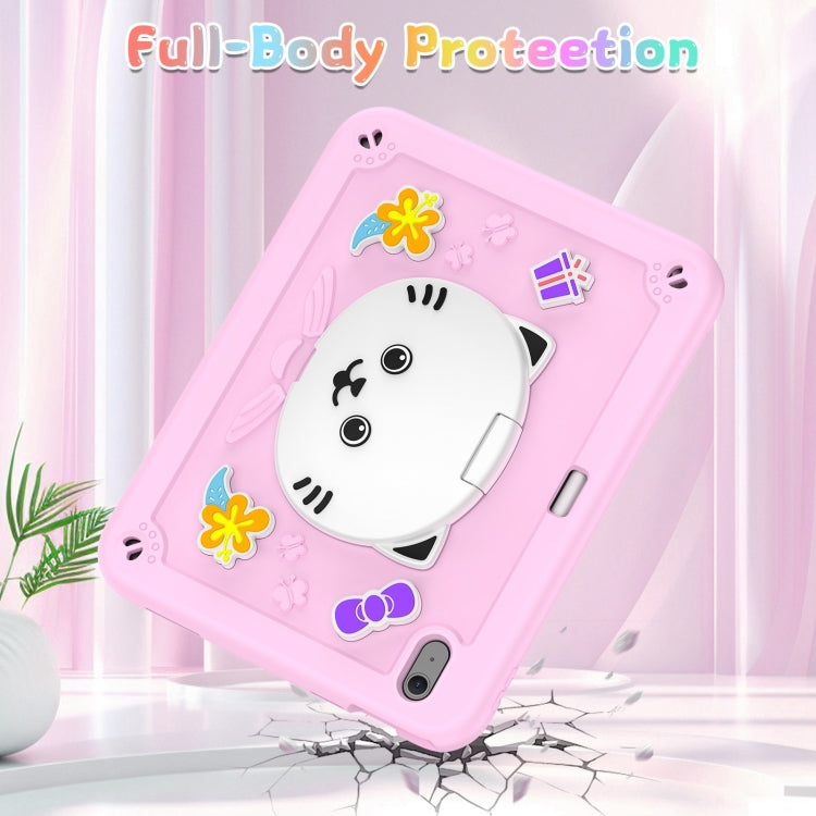 For iPad Air 11 2025 / 2024 Cat Holder Silicone Hybrid PC Tablet Case with Strap(Cherry Blossom Pink) - iPad Air 11 2025 / 2024 Cases by buy2fix | Online Shopping UK | buy2fix