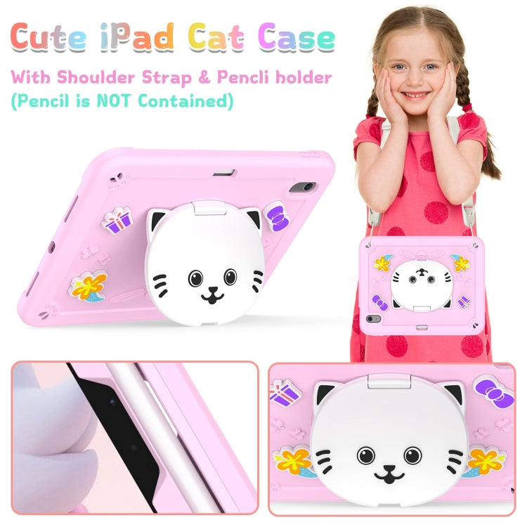 For iPad Air 11 2025 / 2024 Cat Holder Silicone Hybrid PC Tablet Case with Strap(Cherry Blossom Pink) - iPad Air 11 2025 / 2024 Cases by buy2fix | Online Shopping UK | buy2fix