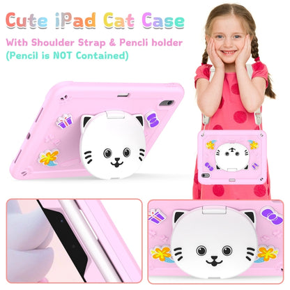 For iPad Air 11 2025 / 2024 Cat Holder Silicone Hybrid PC Tablet Case with Strap(Cherry Blossom Pink) - iPad Air 11 2025 / 2024 Cases by buy2fix | Online Shopping UK | buy2fix