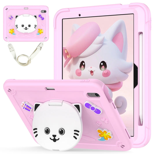 For iPad Air 11 2025 / 2024 Cat Holder Silicone Hybrid PC Tablet Case with Strap(Cherry Blossom Pink) - iPad Air 11 2025 / 2024 Cases by buy2fix | Online Shopping UK | buy2fix