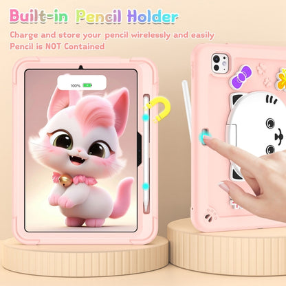 For iPad Pro 11 2025 / 2024 Cat Holder Silicone Hybrid PC Tablet Case with Strap(Rose Pink) by buy2fix