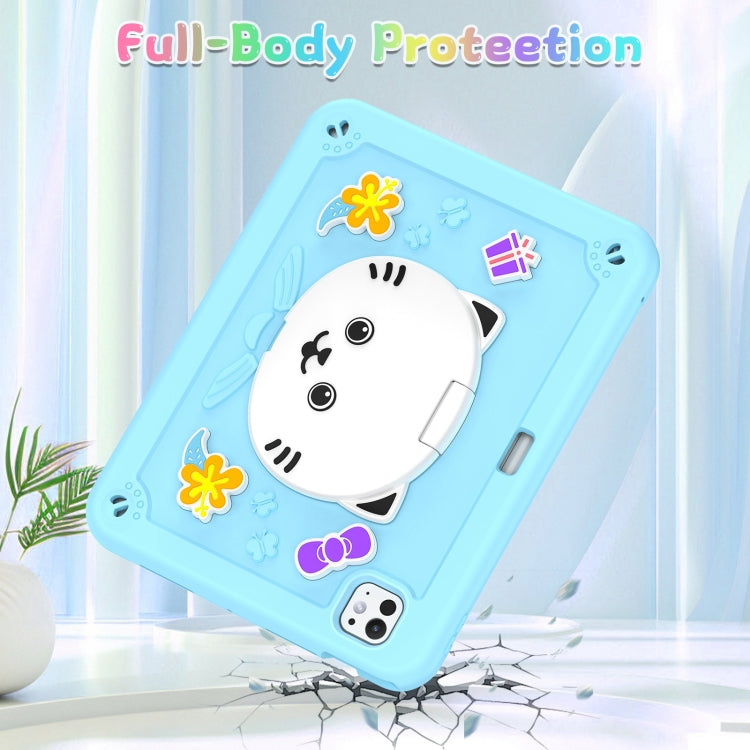 For iPad Pro 11 2025 / 2024 Cat Holder Silicone Hybrid PC Tablet Case with Strap(Sky Blue) by buy2fix