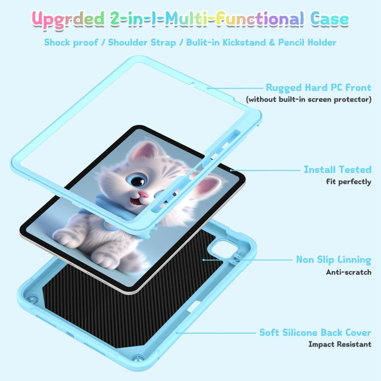 For iPad Pro 11 2025 / 2024 Cat Holder Silicone Hybrid PC Tablet Case with Strap(Sky Blue) by buy2fix