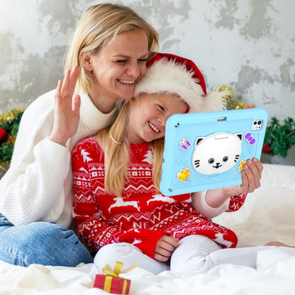 For iPad Pro 11 2025 / 2024 Cat Holder Silicone Hybrid PC Tablet Case with Strap(Sky Blue) by buy2fix