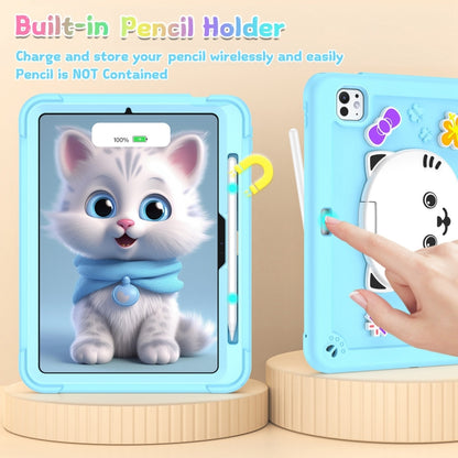 For iPad Pro 11 2025 / 2024 Cat Holder Silicone Hybrid PC Tablet Case with Strap(Sky Blue) by buy2fix